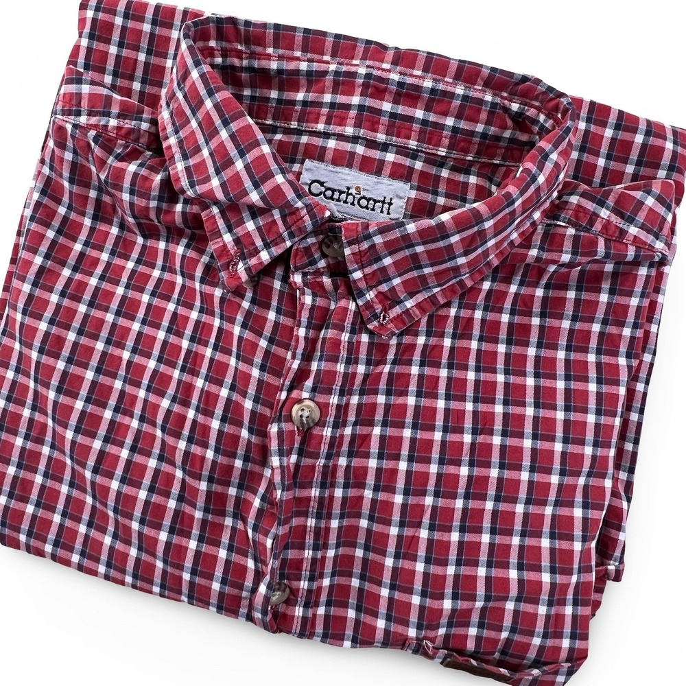 Carhartt Button Down Shirt Mens XL Red Plaid Short Sleeve Cotton